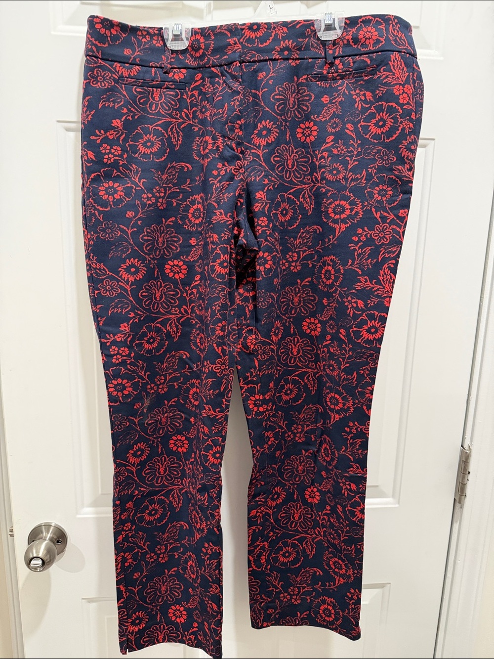 LOFT Navy Blue Pants with Red Floral Print